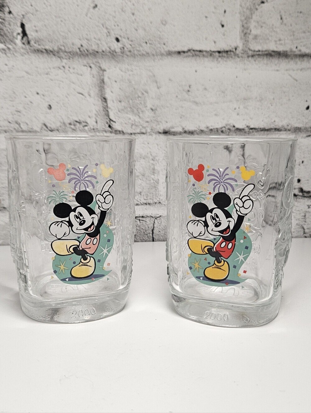 Disney McDonalds 2000 Mickey Mouse Glass Tumbler Set of 2 Vintage Collectible